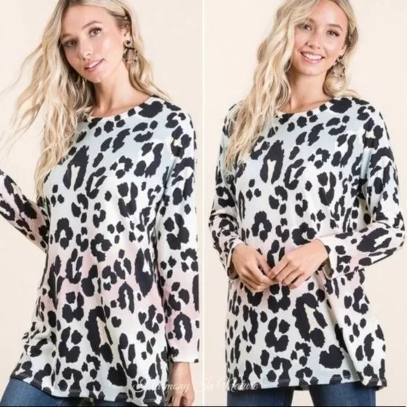 Bombom Animal Print Womens Top Tunic New with Tags Pastel Colors Sz S - Picture 10 of 13
